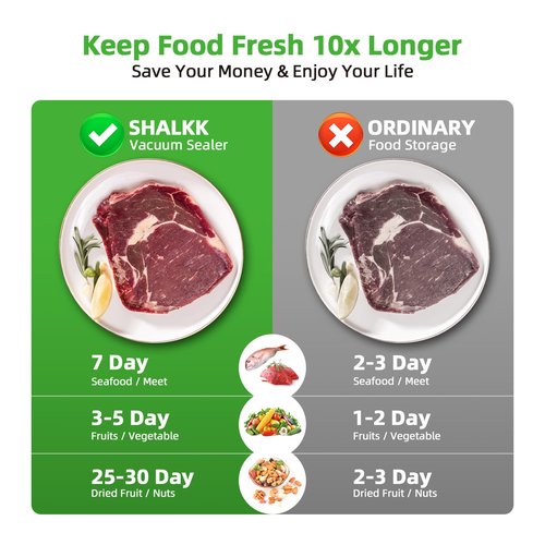 DIKEIBAS Vacuum Sealer Machine | Powerful 85kPa Suction | Bags and Cutter Included | Compact One-Touch Automatic Food Sealer with External Vacuum System | Preserve Freshness, Prevent Freezer Burn