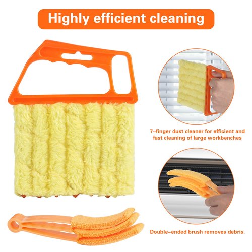 4Pcs Window Venetian Blind Cleaner Duster Tool,Feather Blind Duster for Cleaning,Washable 7 Finger Dusters Brush Dusting Cleaner Tool for Window Shutters Air Conditioner Vinyl Wood Blinds + 4 Cover