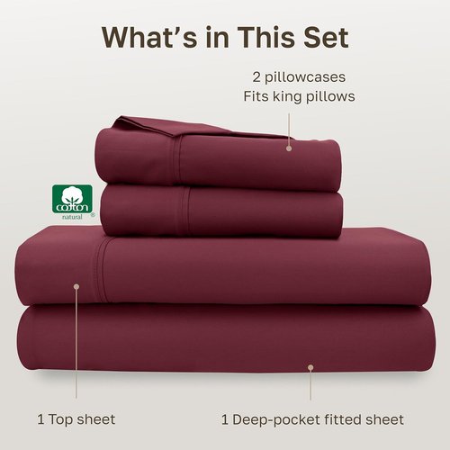 California Design Den King Size Bed Sheets Set - 100% Cotton, 400 Thread Count, Silky Smooth Sateen, Deep Pockets - Burgundy Red