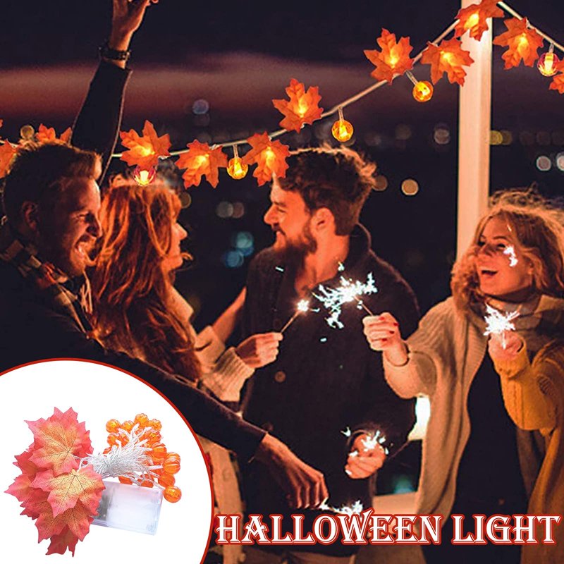 LED Maple Leaf Garland with Pumpkin Lights 19.6ft Fall Thanksgiving Decor