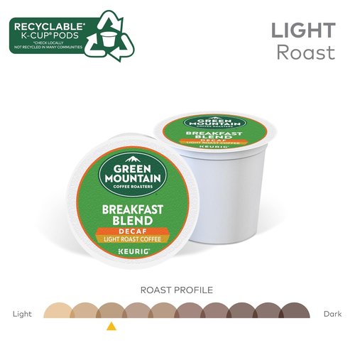 Green Mountain Coffee Roasters Breakfast Blend Decaf Coffee - Light Roast K-Cup Pods | 32 Count