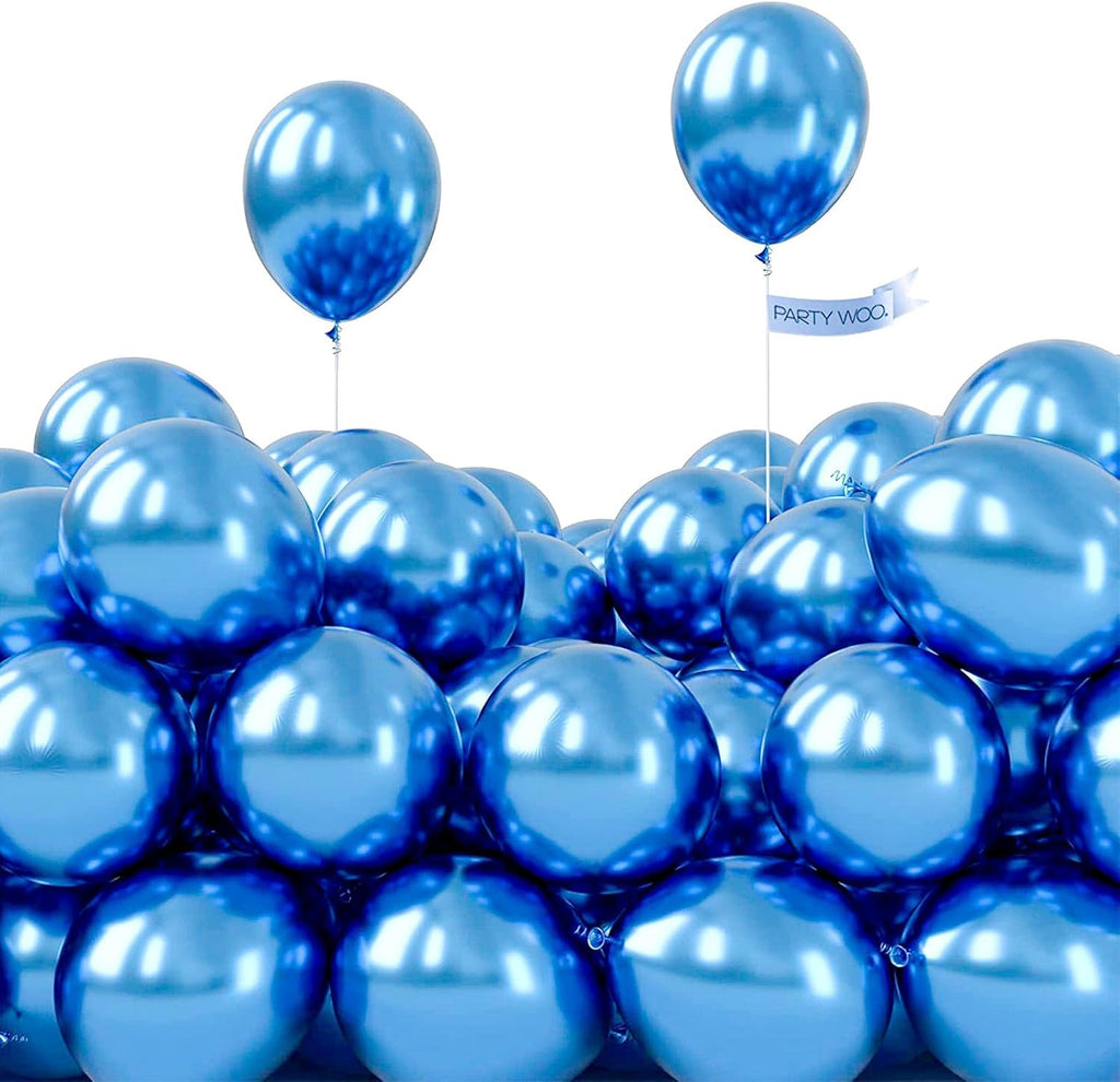 PartyWoo Metallic Blue Balloons - 100 Pack of 5-Inch Mini Chrome Latex for Weddings & Parties