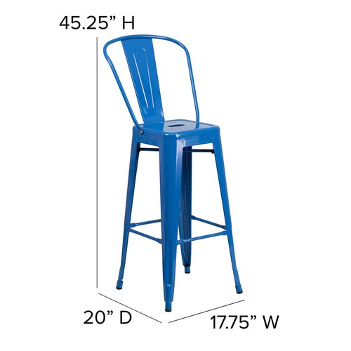 Flash Furniture Commercial Grade 30" High Blue Metal Indoor-Outdoor Barstool with Removable Back