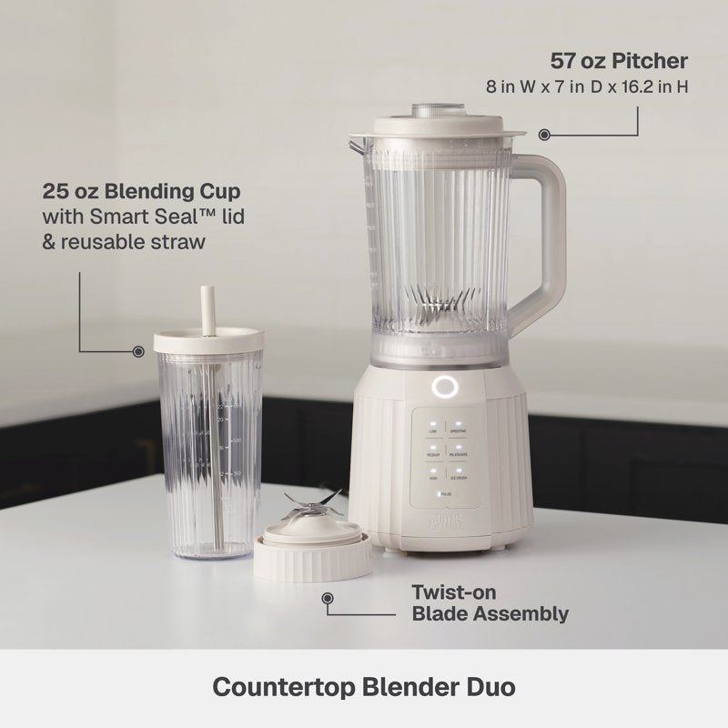 1100W Countertop Blender Duo with 57oz Pitcher & 25oz To-Go Cup - Sand White