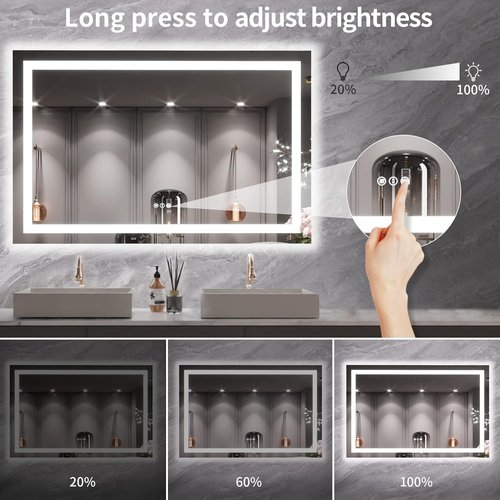 LOAAO LED Bathroom Mirror - 55X36 Anti-Fog, Dimmable, Backlit & Front Lit | Lighted Vanity Mirror with Memory Function, Tempered Glass