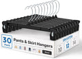 Smartor Pants Hangers - 30 Pack Heavy-Duty Black Clips with 360° Hooks for Shorts, Trousers & Jeans | 12 Inch