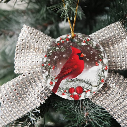 Oldchi Christmas Red Cardinal Ornaments, Ceramic Tree Decorations - Cardinal Bird Memorial Gifts Surrounded by Your Glory Ceramic Ornament - Best Gifts for Christmas