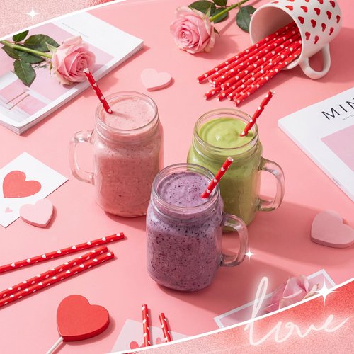 Honeydak 100 Pieces Valentine's Day Reusable Straws Bulk 9" Red Heart Hard Plastic Drinking Straws for Beverage Cocktail Mason Jar Tumbler Valentine's Day Birthday Love Party Supplies
