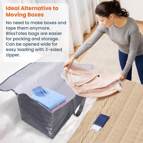 BlissTotes Large Storage Bags - Heavy Duty Moving Bags with Zippers & Handles | 93L, 6 Pack