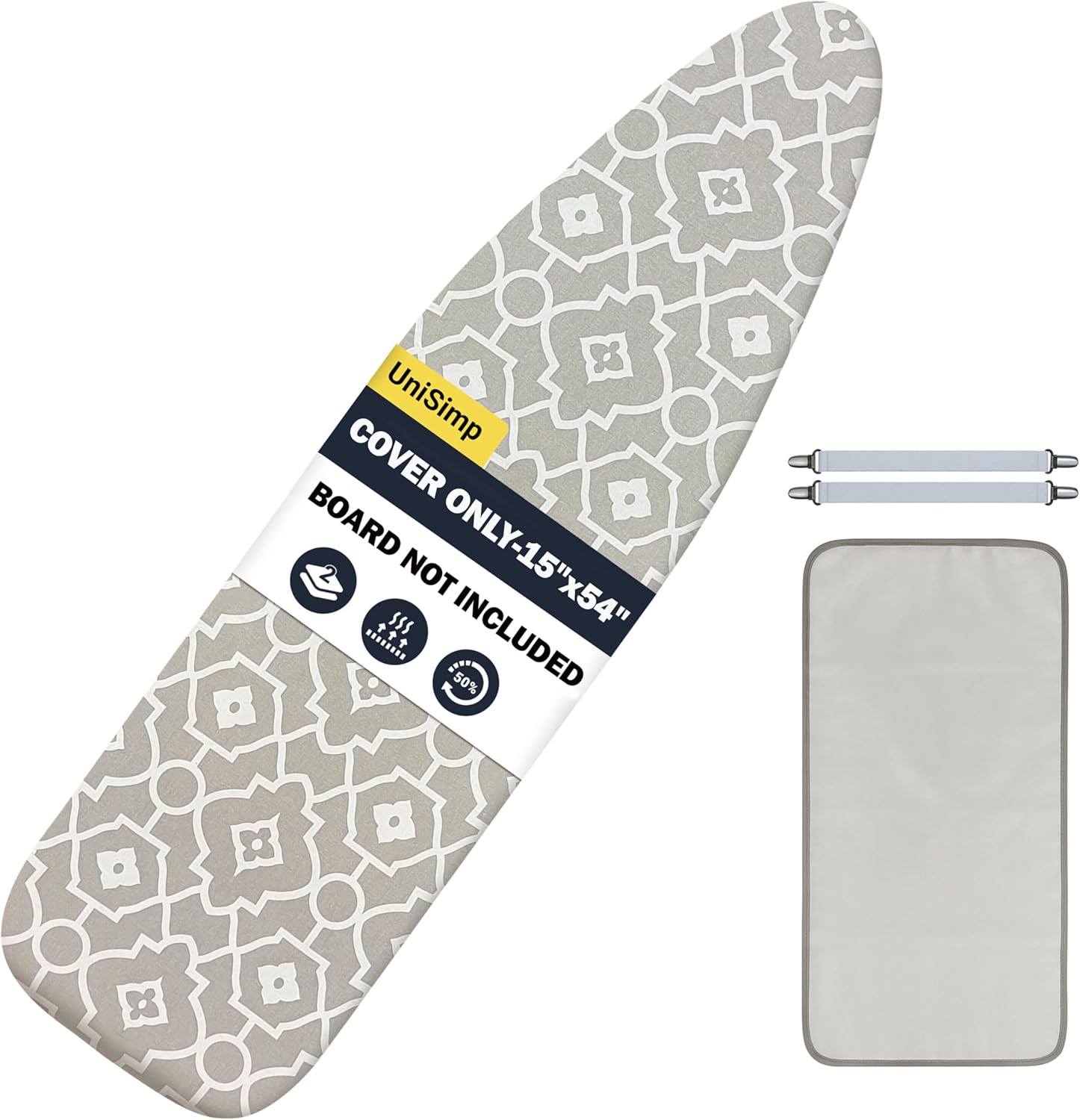 UniSimp Ironing Board Cover - Extra Thick Natural Cotton, Scorch & Stain Resistant | 15"x54" Size