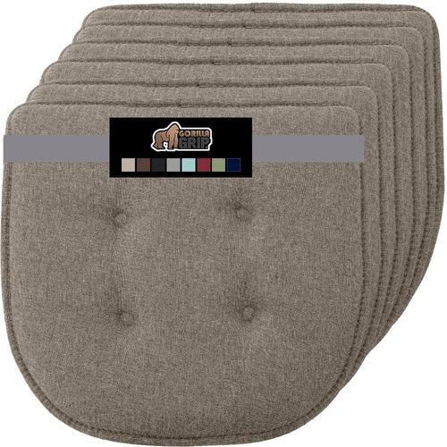 GORILLA GRIP Slip Resistant Tufted Chair Cushions, No Ties Required, Set of 6 Memory Foam Pads for Dining Room, Kitchen Table, Office, Rocking Chairs, Plush Seat Cushion Pad, Home Decor, 16x17, Beige