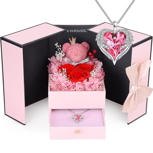Suturun Preserved Roses Forever Flowers Gifts for Women,Eternal Preserved Rose with Necklace Romantic Gift for Her,Mom,Wife,Girlfriend on Birthday Anniversary