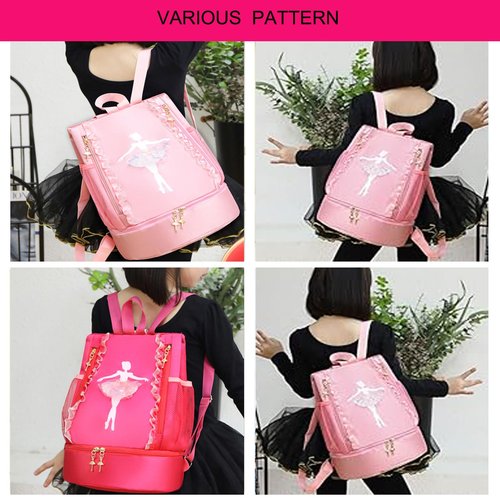 Ballet Dance Backpack with Separate Shoe Compartment,Cute Ballet Dance Backpack,Yoga Bag Dance Duffle Bag (Pink)