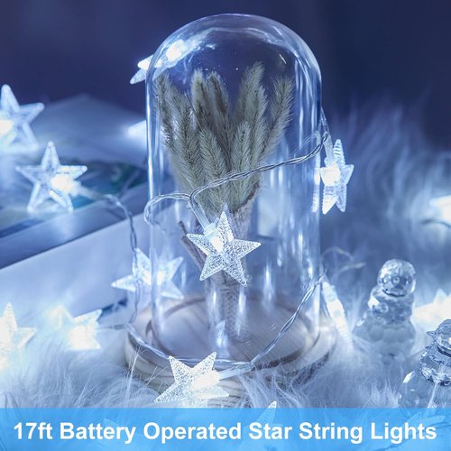 Minetom Star String Lights - 50 LED Waterproof Fairy Lights, 17 ft with Timer for Indoor & Outdoor Decor