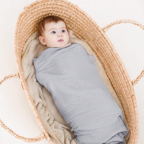 2 Pack Muslin Swaddle Blankets for Baby, 100% Cotton 40x40 Inches - Elegant Light Blue & Misty Blue, Soft Breathable Newborn Swaddle for Infants/Toddlers, Multi-Use Receiving Blanket