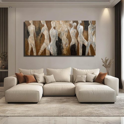CHUDANHAO Graffiti Line Artwork - Brown Abstract Wall Art for Living Room | Large 29"x58" Decor