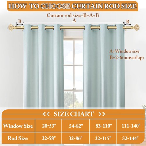 TONIAL Curtain Rod 32 to 58 Inch(2.6 to 4.8 ft), Splicing Adjustable 3/4 Single Rods for Windows 20 to 53 Inch(1.7 to 4.4 ft) Decorative Drapery Rod with Translucent Diamond Finial, Gold