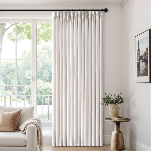 MIULEE Pinch Pleated Linen Curtains - 90 Inch Semi-Sheer Light Filtering Drapes | 4 Panels in Beige & White