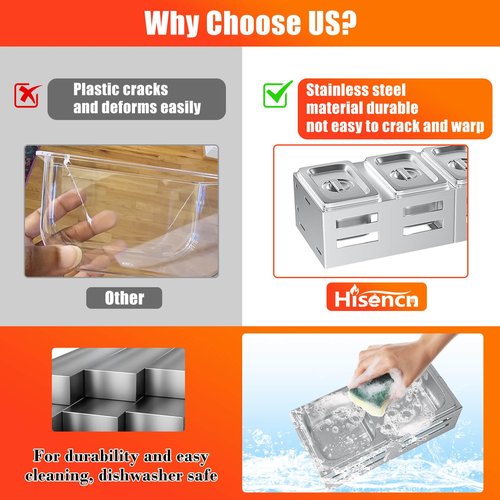 Pizza Topping Station Stainless Steel, 6 Seasoning Containers with Lid, Condiment Tray for Prepping Toppings, Pizza Oven Accessories, Grill Table Cart Topping Station, C-Clamp for Different Tabletop