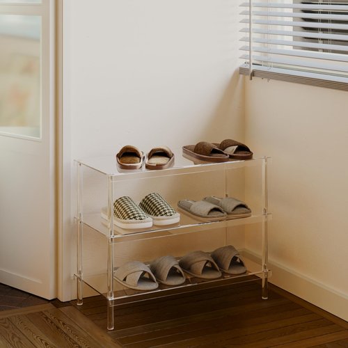 Aquiver 3-Tier Acrylic Shoe Rack - Modern Freestanding Shoe Storage Shelf for Entryway, Closet - 25.6'' L x 11.8'' W x 20.3'' H, Easy Assembly & Clean