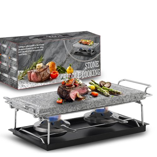 Artestia Hot Stone Steak Cooking Set – Long Heat Retention - Sizzling Steak Plate with Tray & Rack for Family Dinner, Indoor/Outdoor BBQ Grilling Gift