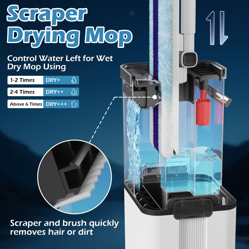 Midyb Mop and Bucket Set, 2026 Upgraded Flat Mop and Bucket System with 2 Pads, Mop Bucket with Wringer Set, Spray Cleaning, Auto Dirty Water Separation Keep Water Fresh, Mops for Floor Cleaning