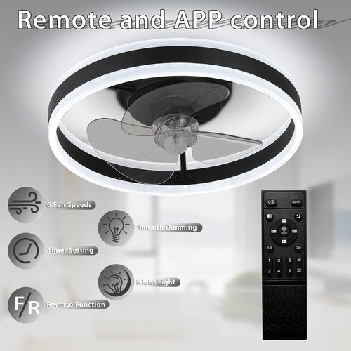 Low Profile Ceiling Fans with Light,16in Flush Mount Ceiling Fan with 6 Wind Speeds,Ceiling Fan Light with Remote for Bedroom,Living Room( Black )