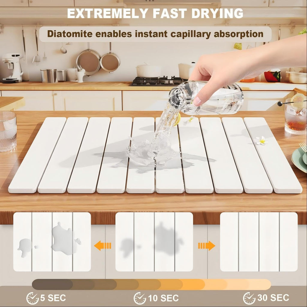 Stone Drying Mat for Kitchen Counter, Large Foldable Stone Dish Drying Mat,Ultra Absorbent Diatomaceous Earth Mats for Countertop Dishes Bottles Cups (23"×15.3",White）