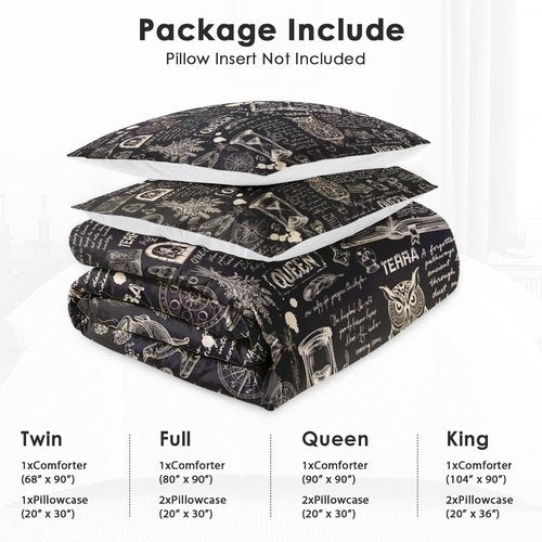 WeCozy Twin Size Comforter Set with Pillowcase, Gothic Goth Bat Chemistry Science Dark Academia Medieval Soft 2 Pcs Bedding for Kids and Adults Bedroom Bed Decor
