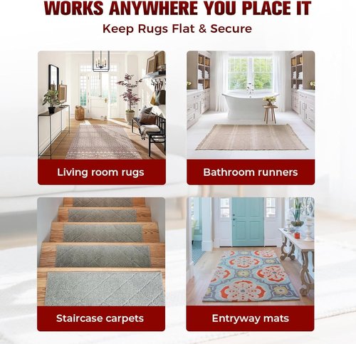 12PC Heavy Duty Carpet Tape by [Brand Name] - Double-Sided Non-Slip Adhesive for Area Rugs