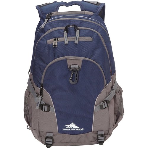 High Sierra Loop Backpack, Travel, or Work Bookbag with tablet sleeve, One Size, Sequin Facets/Bluebird/White