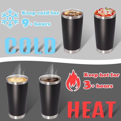 Eyasure 20 oz Tumbler with lid Double Wall Vacuum Insulated Tumblers Stainless Steel Coffee Mug Travel Coffee Tumbler Powder Coated Tumbler Cup Keep Hot&Cold - (Black 6 Pack)