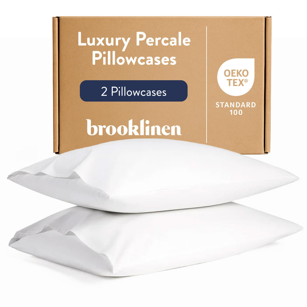 Brooklinen Luxury Percale Pillowcase Set of 2 – 100% Cotton Pillow Cases Breathable Weave, Machine Washable - Durable & Soft Pillowcases for Everyday Comfort, Pillow Covers for Standard Size (White)