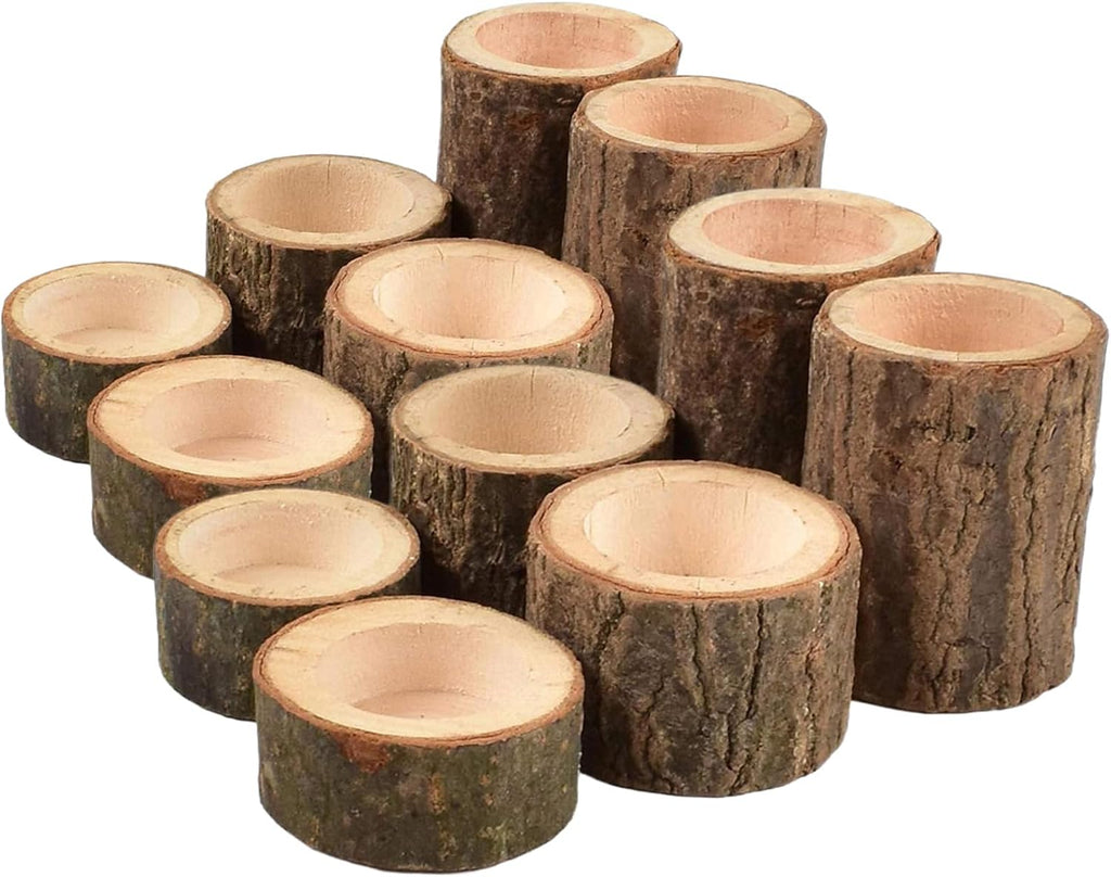 Regine Switzerland Set of 12 Wooden Tea Light Candle Holders - Personalized Rustic Votive for Weddings & Events