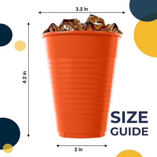 Exquisite Party Solids 12 Oz Orange Plastic Cups - 50 Pack Disposable Drinkware for Events & Everyday Use