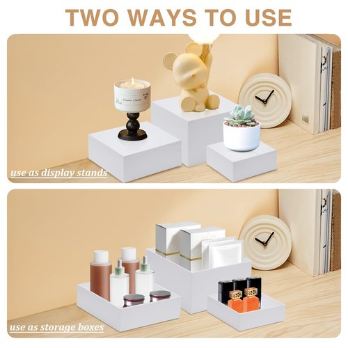 Buffet Risers, Acrylic Food Risers for Buffet Table, 8Pcs Buffet Table Risers with Mini Signs, Food Service Risers Display Stands Risers with Hollow Bottoms, 6" 6.5" 7" 8'' Risers for Buffet Jewelry