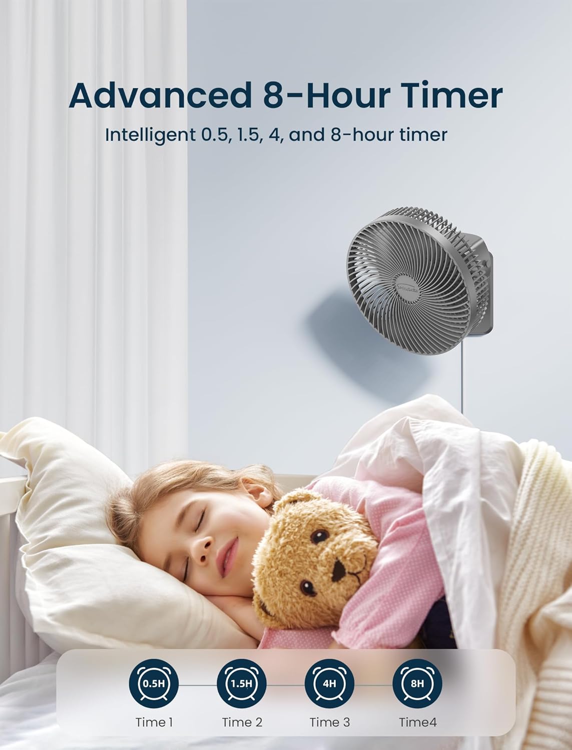 Shinebella 10-Inch Oscillating Wall Fan - Portable Remote-Controlled Fan with 4 Speeds & Timer | Grey
