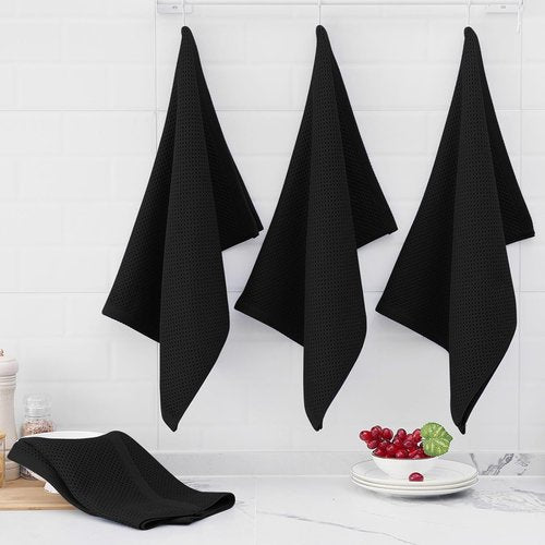 Homaxy 100% Cotton Kitchen Dish Towels - Ultra Soft & Absorbent Waffle Weave | 20 x 28 Inches, 8-Pack, Black