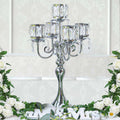 Regine Switzerland Silver 5-Arm Crystal Candle Holder - 22-Inch Elegant Table Centerpiece for Weddings & Home Decor