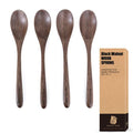 MIGAKU HOME Black Walnut Wooden Spoons, 4pcs Soup Spoons for Eating, Eco-Friendly Japanese Kitchenware Set, Natural Wood Utensils for Cooking Mixing Stirring