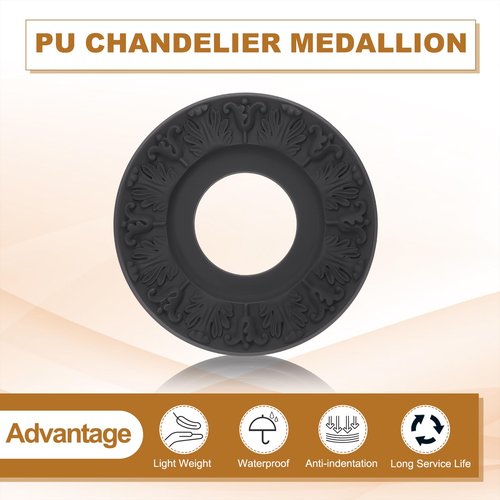 PATIKIL Ceiling Medallion, 10" OD x 4" ID PU Decorative Ceiling Light Medallion Chandelier Medallion 3D Carving Ceiling Light Cover Plate for Ceiling Light Fixtures Fans, Black
