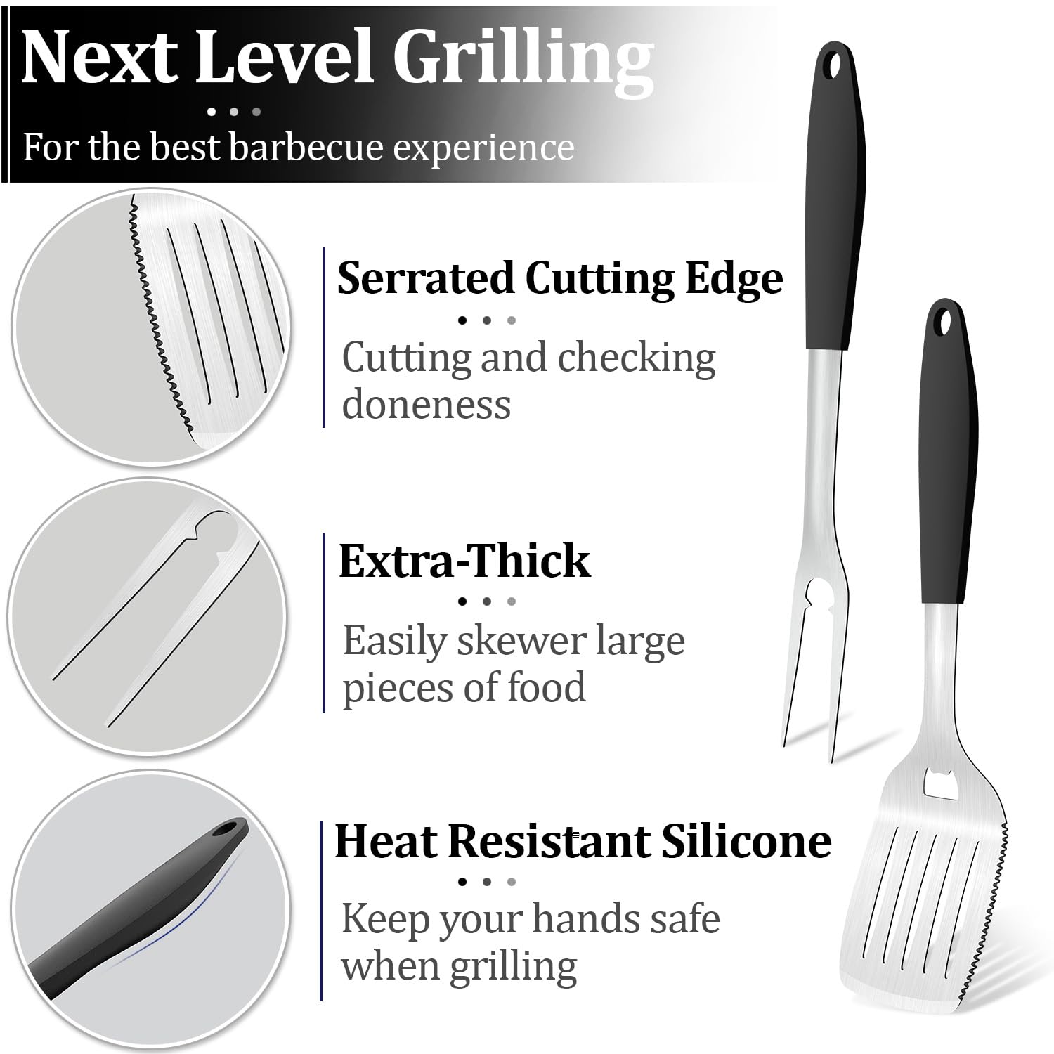 Svailse 2 Pcs Grill Spatula Accessories Set, Heavy Duty BBQ Grill Tools Utensils Kit with Extra Thick Stainlsee Steel Fork and Multi-Function Spatula for BBQ Grilling