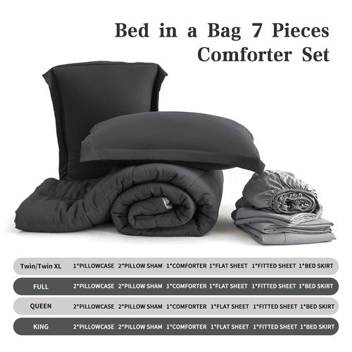 LETSLEEP Queen Size Comforter Set - 8-Piece Black Luxury Bedding with Reversible Microfiber Lightweight Comforter, Bed Skirt, Flat Sheets, Pillowcases & Pillow Shams