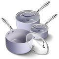 KOCH SYSTEME CS Nonstick Sauce Pan with Lid 1QT & 2QT & 3QT, 6pcs Nonstick Saucepan Set with Cool-Touch Handles, Sauce Pot Set with Ceramic Coating, Induction Compatible Sauce Pan, Oven Safe, Purple