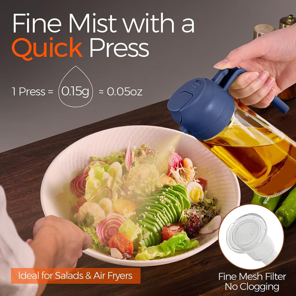 YARRAMATE Glass Olive Oil Sprayer - 16oz Premium Food Grade Dispenser for Cooking & BBQ (Navy)
