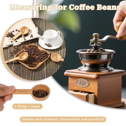 4 Packs Small Tablespoon Measuring Scoops for Canisters, 1 Tablespoon/ 15ml Small Sugar Scoop Wooden Coffee Measuring Scoops for Home Kitchen Ground Coffee Tea Sugar Jars Canisters
