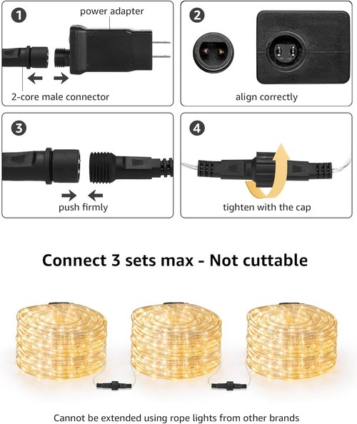LE 33ft LED Rope Lights - 240 Warm White Lights, Waterproof & Connectable for Outdoor Use