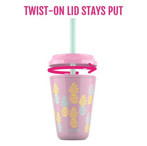Ello Kids Plastic Reusable Color Changing Cups with Twist on Splash-Proof Lids and Straw, BPA Free, Dishwasher Safe, 12oz, Fruit Pop, 4 Pack