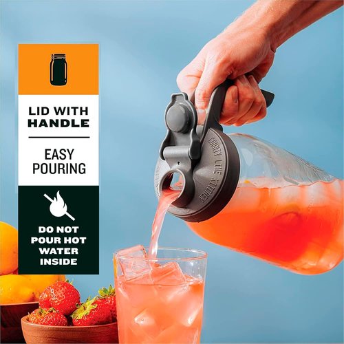 County Line Kitchen Glass Mason Jar Pitcher with Lid - Wide Mouth, 2 Quart (64 oz) - Heavy Duty, Leak Proof - Sun & Iced Tea Pitcher, Cold Brew Coffee, Breast Milk Storage, Water - Lavender
