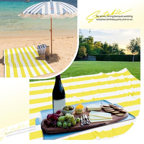 6 Pack Yellow and White Striped Tablecloth Rectangle 54x108inch Polyester Fabric Washable Table Cloth for Afternoon Tea Table Birthday Party Picnic Barbecue Gathering Indoor Outdoor Dining Decor